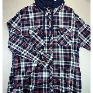 Plaid Hoodie 3XL Men's Red Button-Down Shirt Long Sleeve Grunge Style